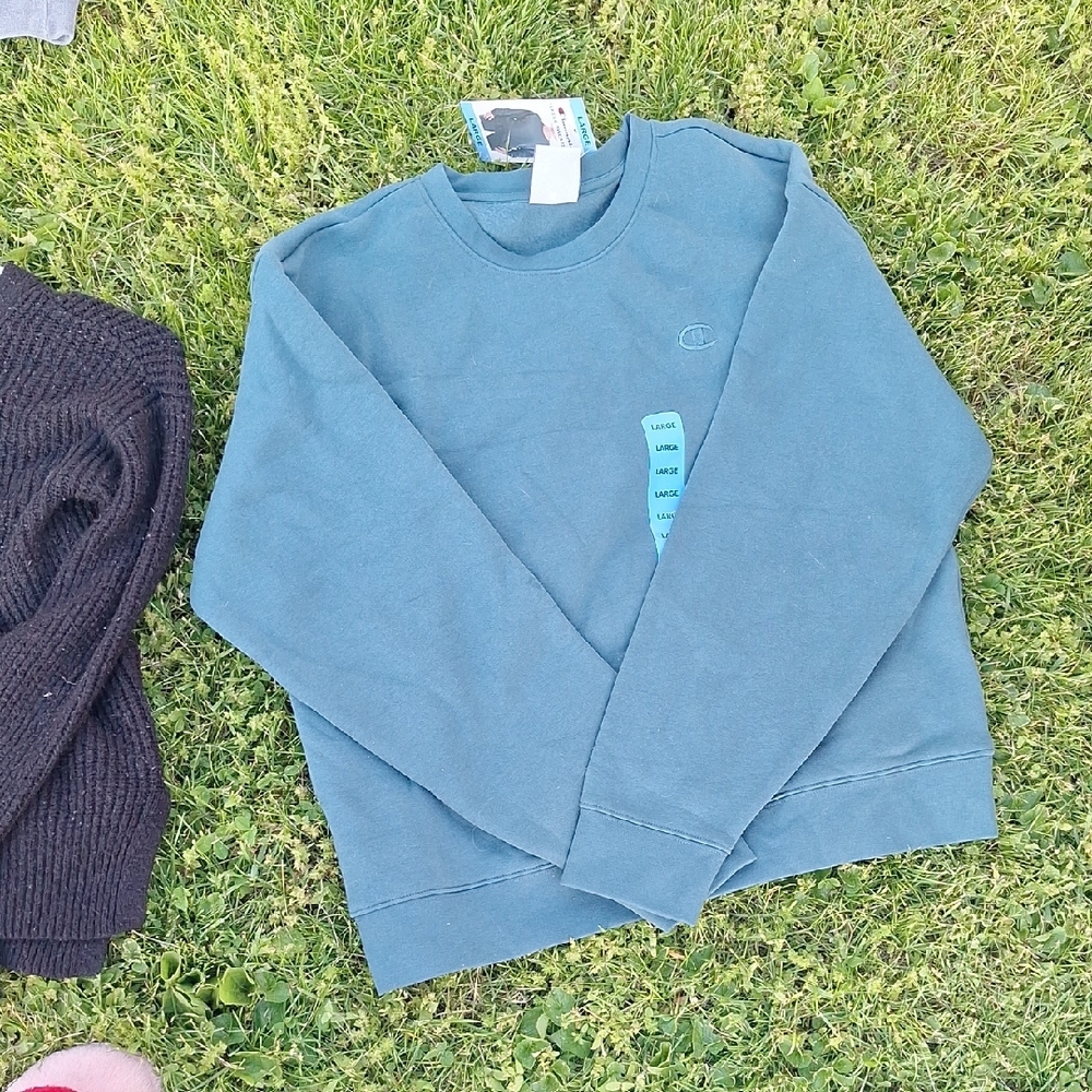 Champion Blue Crewneck Sweater with Ribbed Details